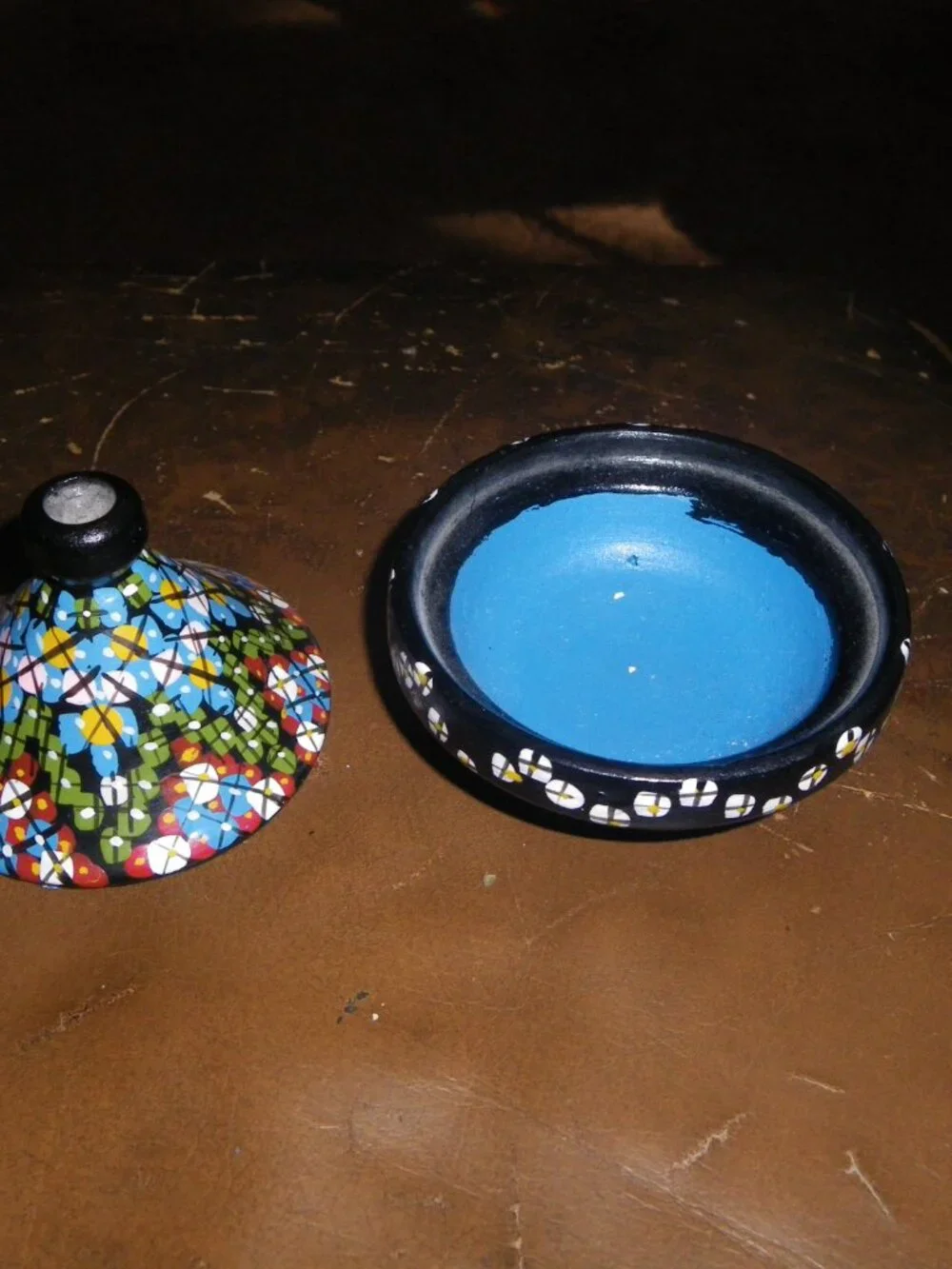 Vintage Miniature Earthenware Hand Painted Jewelry Trinket Knickknack Box